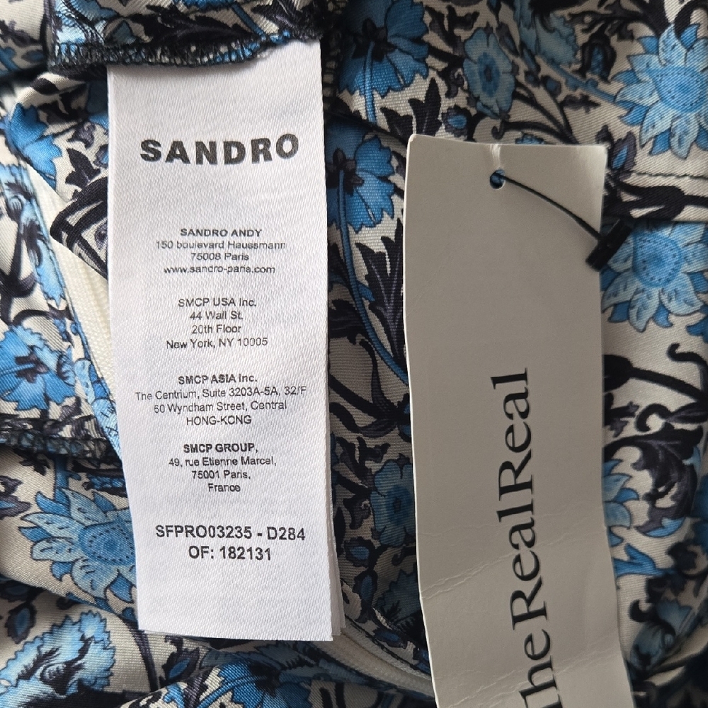 Sandro Blue and Black Patterned Long Sleeve Dress - Picture 6 of 7